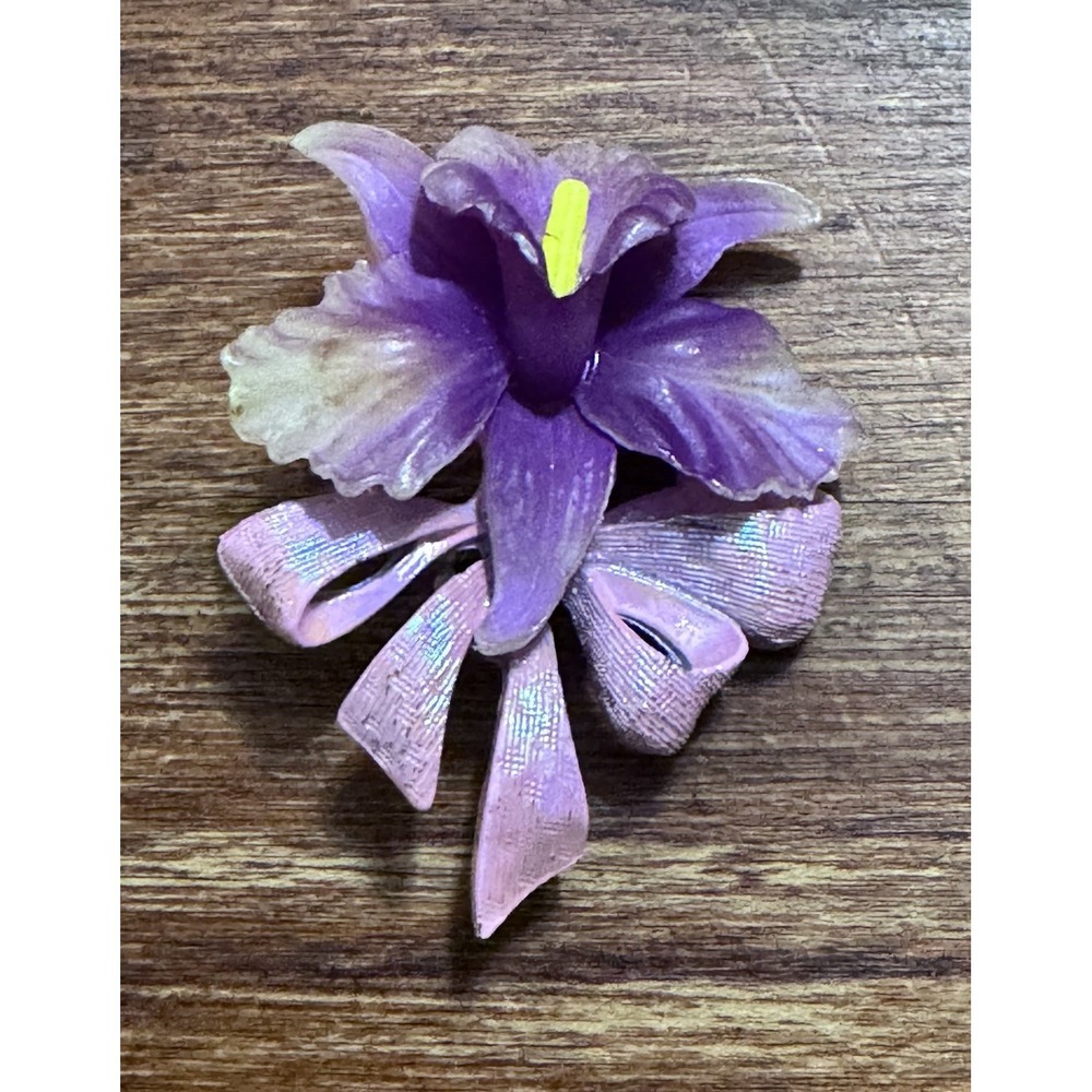 Vintage Purple Flower‎ Brooch Pin - Picture 3 of 10